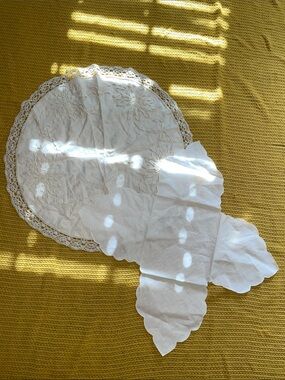 2 Vintage White Scalloped Embroidered Linen Doilies - Elegant Table Accents